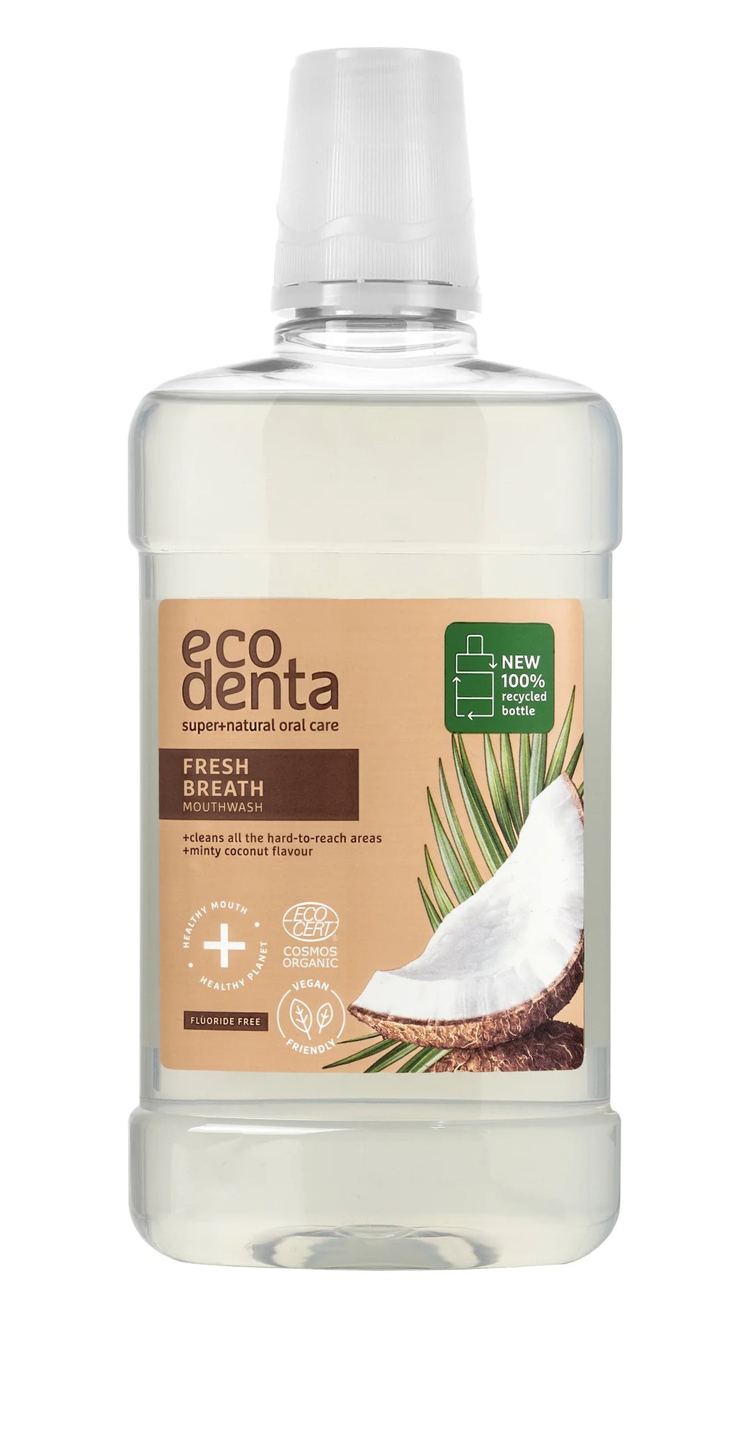 ECODENTA - COSMOS ORGANIC Minty coconut mouthwash 500ml - OBS: FJARGOYMSLA (veitingartíð uml. 10-14 dagar, um tað er á goymslu hjá veitaranum)