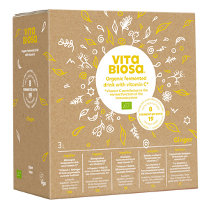 VITA BIOSA - INGEFÆR - 500ml / 1000ml / 3 Liter bag-in-box (økologisk drik fermenteret med kulturer af bifido- og mælkesyrebakterier, ekstrakt fra 19 økologiske urter)