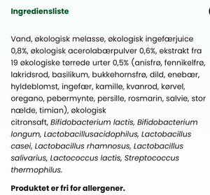 VITA BIOSA - INGEFÆR - 500ml / 1000ml / 3 Liter bag-in-box (økologisk drik fermenteret med kulturer af bifido- og mælkesyrebakterier, ekstrakt fra 19 økologiske urter)