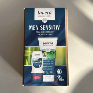 LAVERA - MEN SENSITIV - Gávueskja við roll-on-deodorant + 3 in 1 Shower Gel (til kropp, hár og andlit) - virði 159,95 kr.