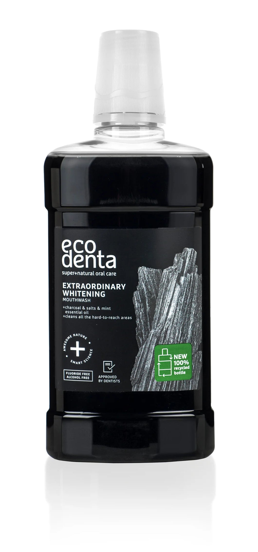 ECODENTA - Extraordinary Whitening Mouthwash 500ml - OBS: FJARGOYMSLA (veitingartíð uml. 10-14 dagar, um tað er á goymslu hjá veitaranum)